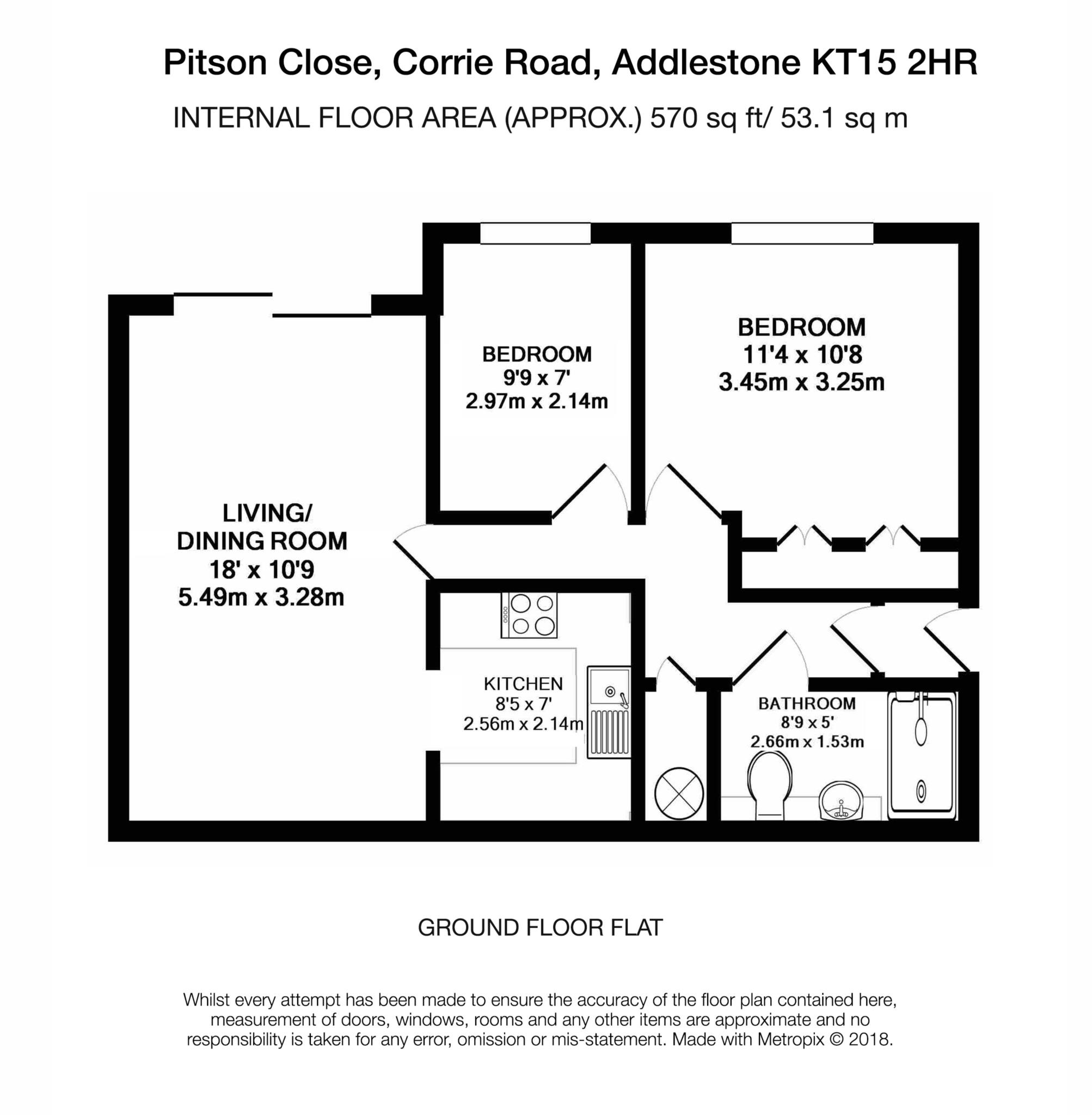 Floorplan - 2 Bedroom Apartment, Pitson Close – Addlestone