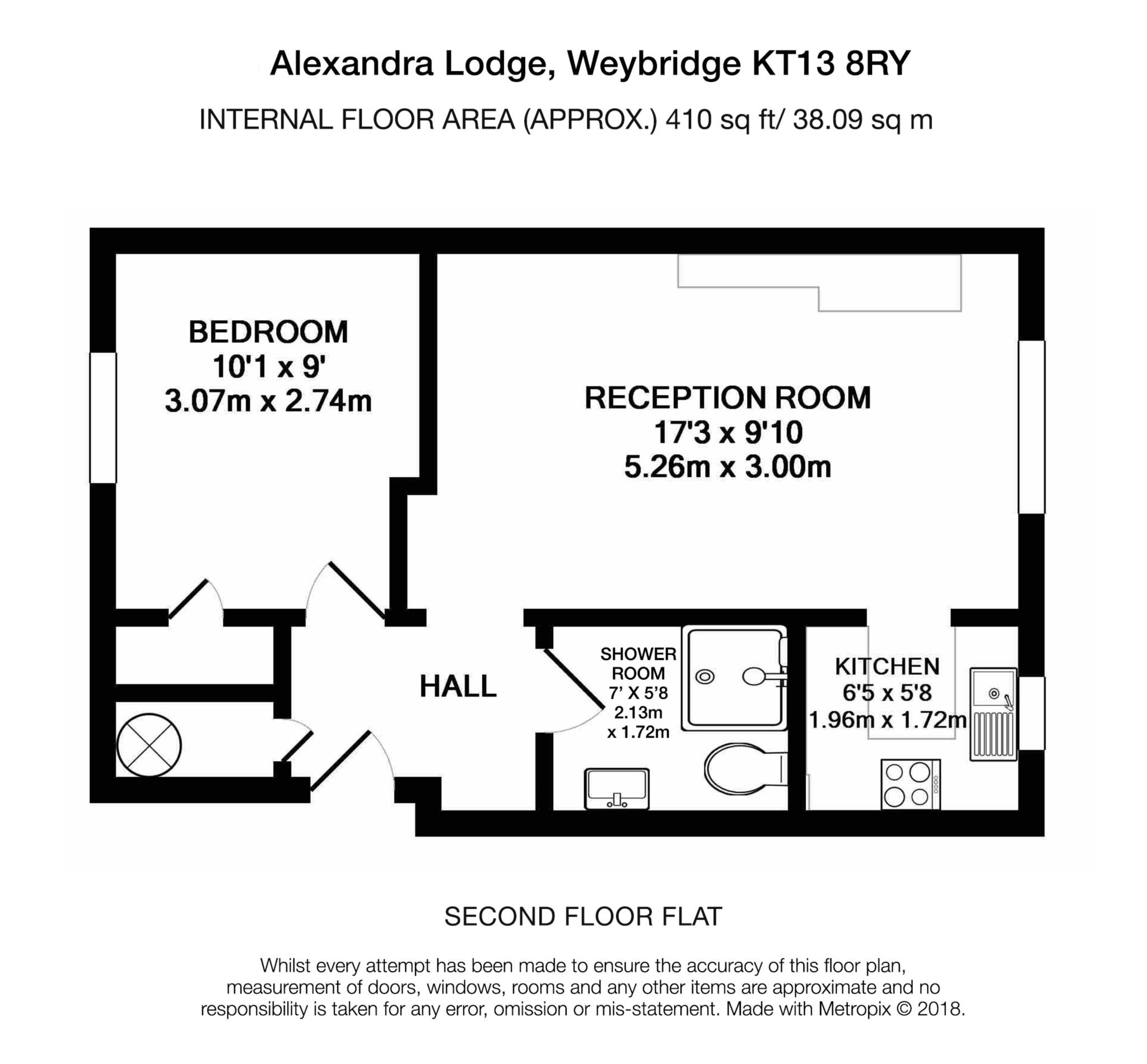 Floorplan - 1 Bedroom Apartment, Alexandra Lodge – Weybridge