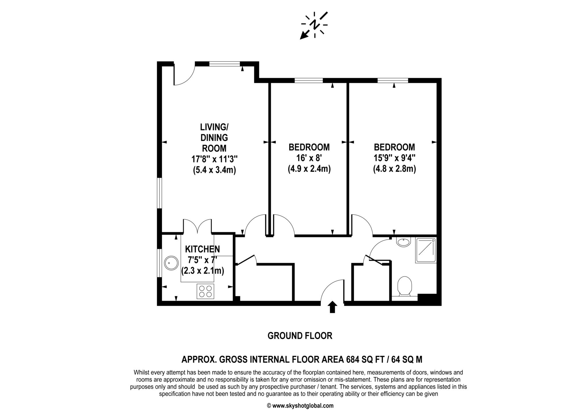 Floorplan - 2 Bedroom Apartment, Badgers Court – Epsom