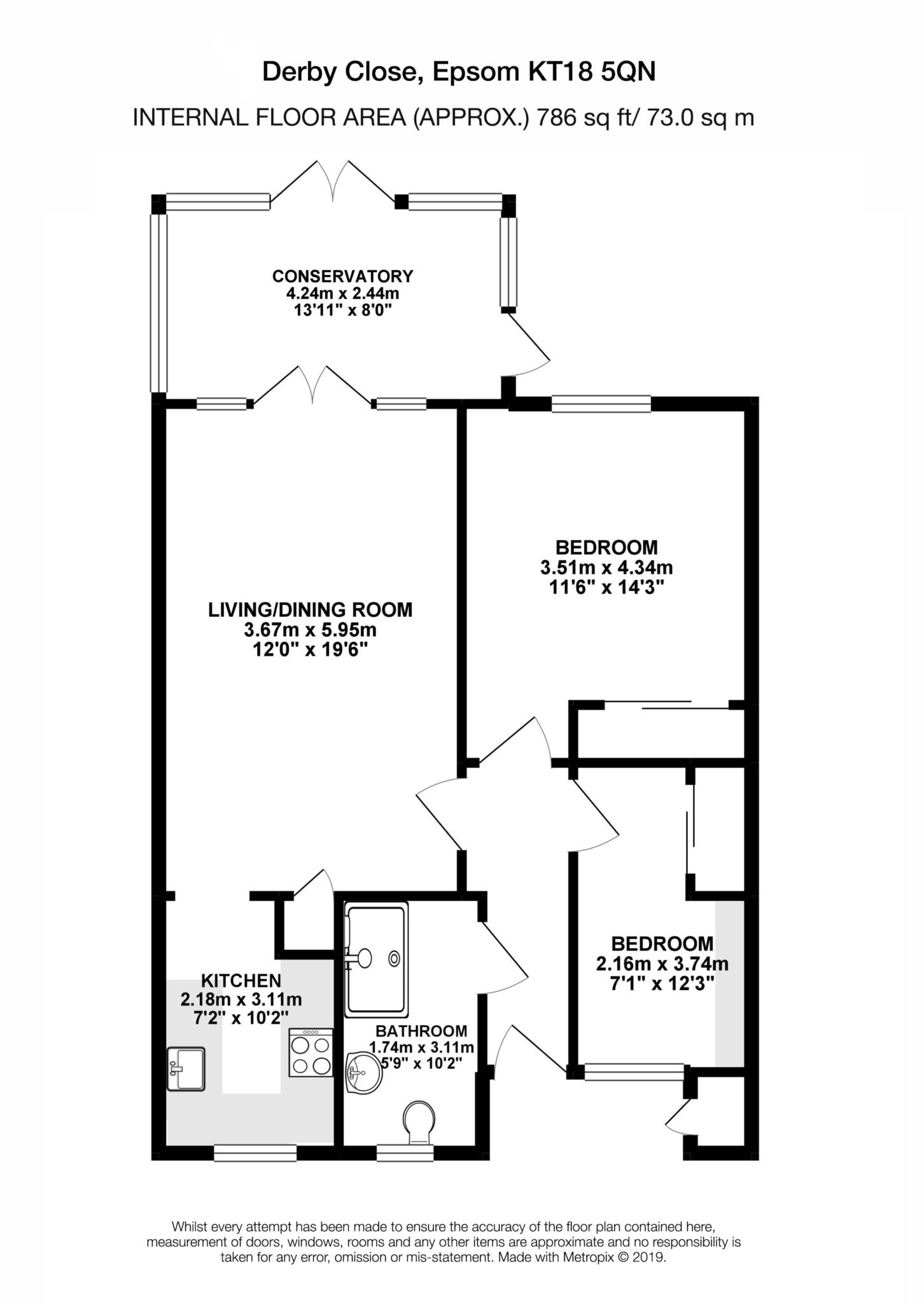 Floorplan - 2 Bedroom Bungalow, Derby Close – Epsom
