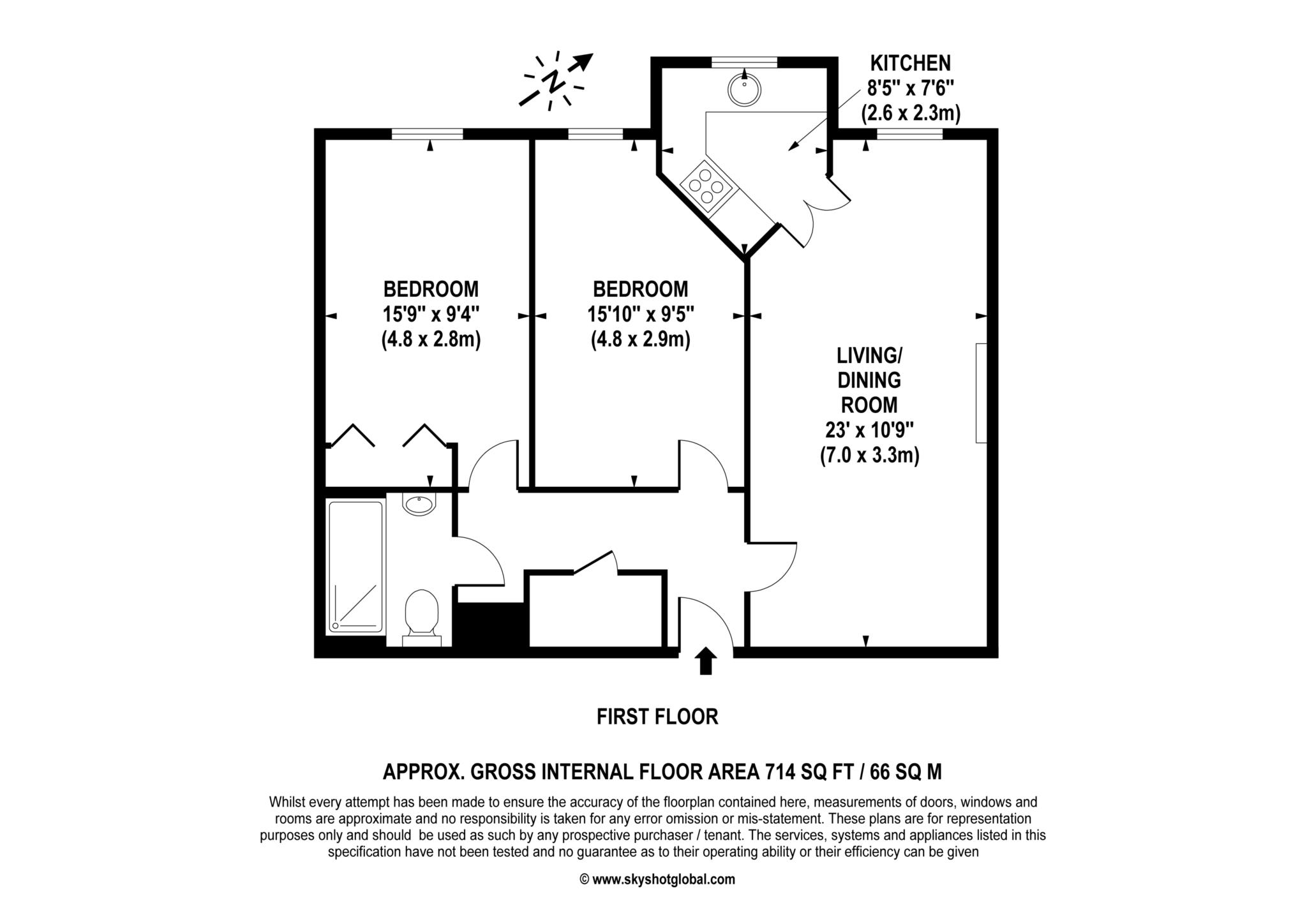 Floorplan - 2 Bedroom Apartment, Gibson Court – Hinchley Wood