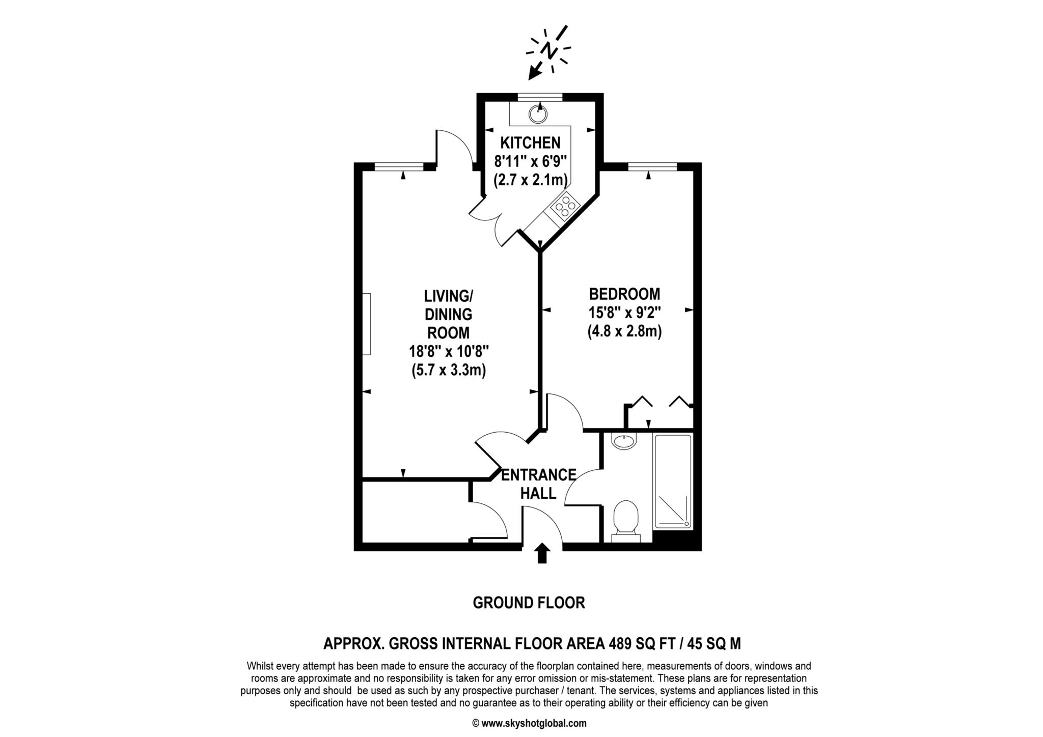 Floorplan - 1 Bedroom Apartment, Oaktree Court – Addlestone