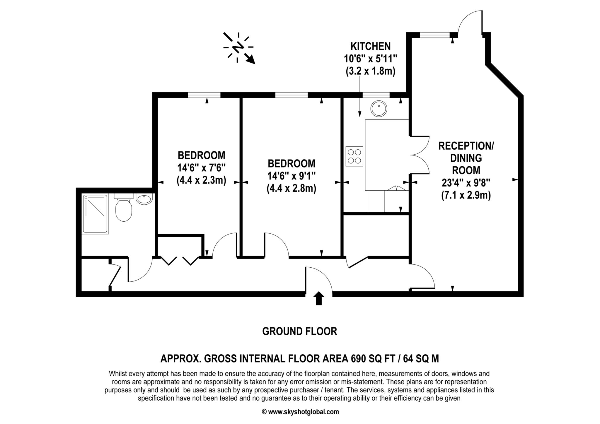 Floorplan - 2 Bedroom Apartment, Gibson Court – Hinchley Wood