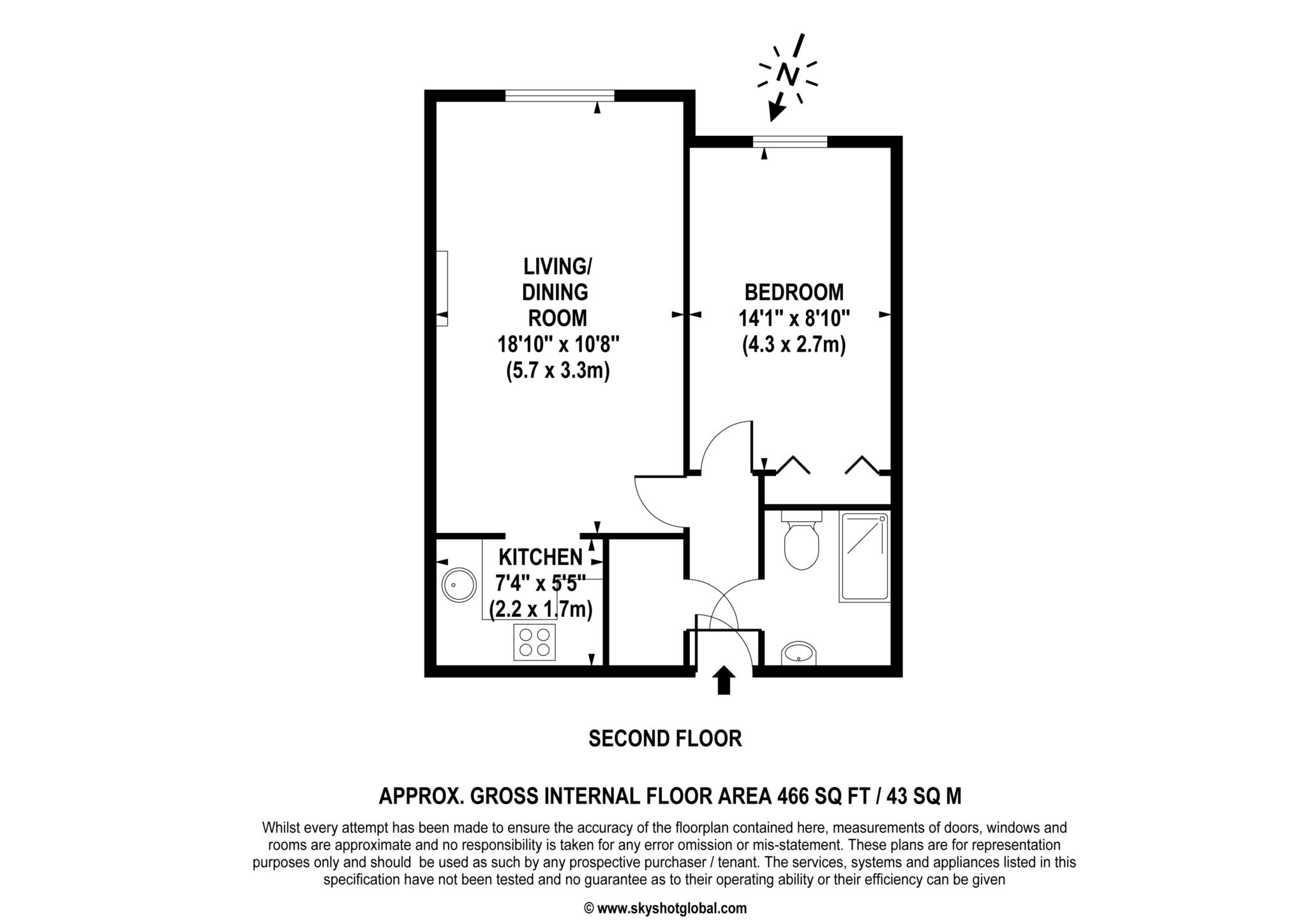 Floorplan - 1 Bedroom Apartment, Parish Court – Surbiton
