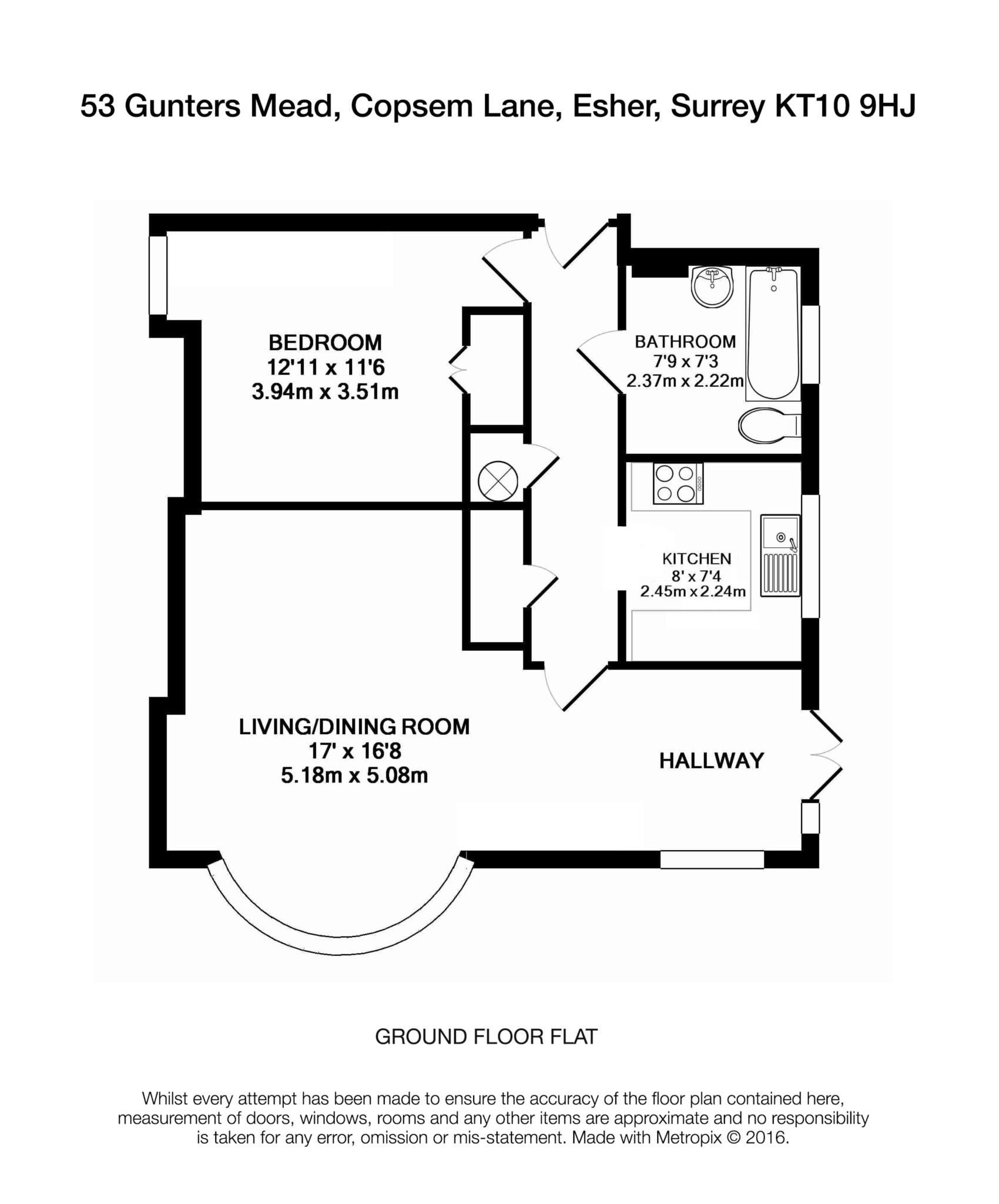 Floorplan - 1 Bedroom Apartment, Gunters Mead – Esher