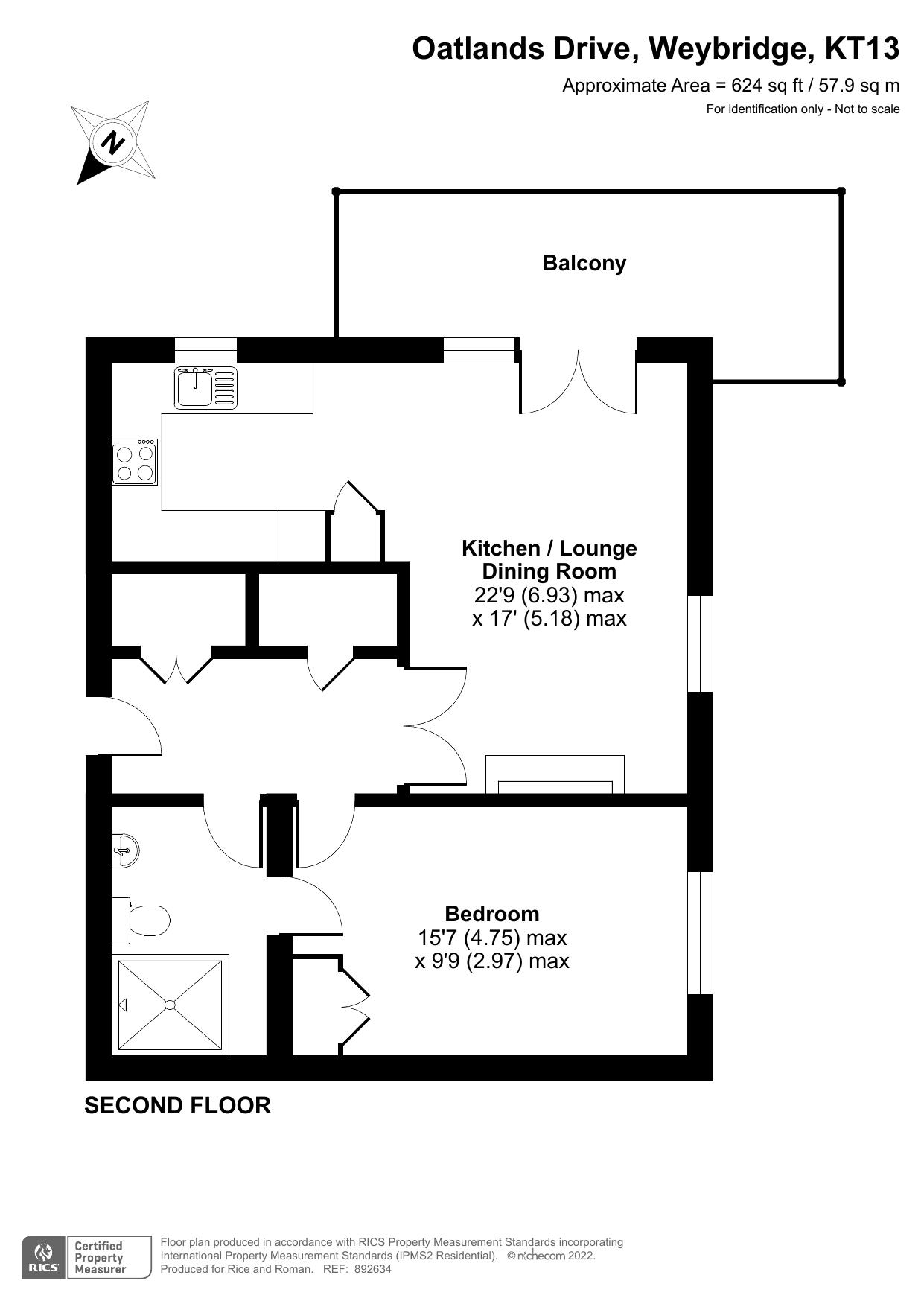 Floorplan - 1 Bedroom Apartment, Austin Place – Weybridge