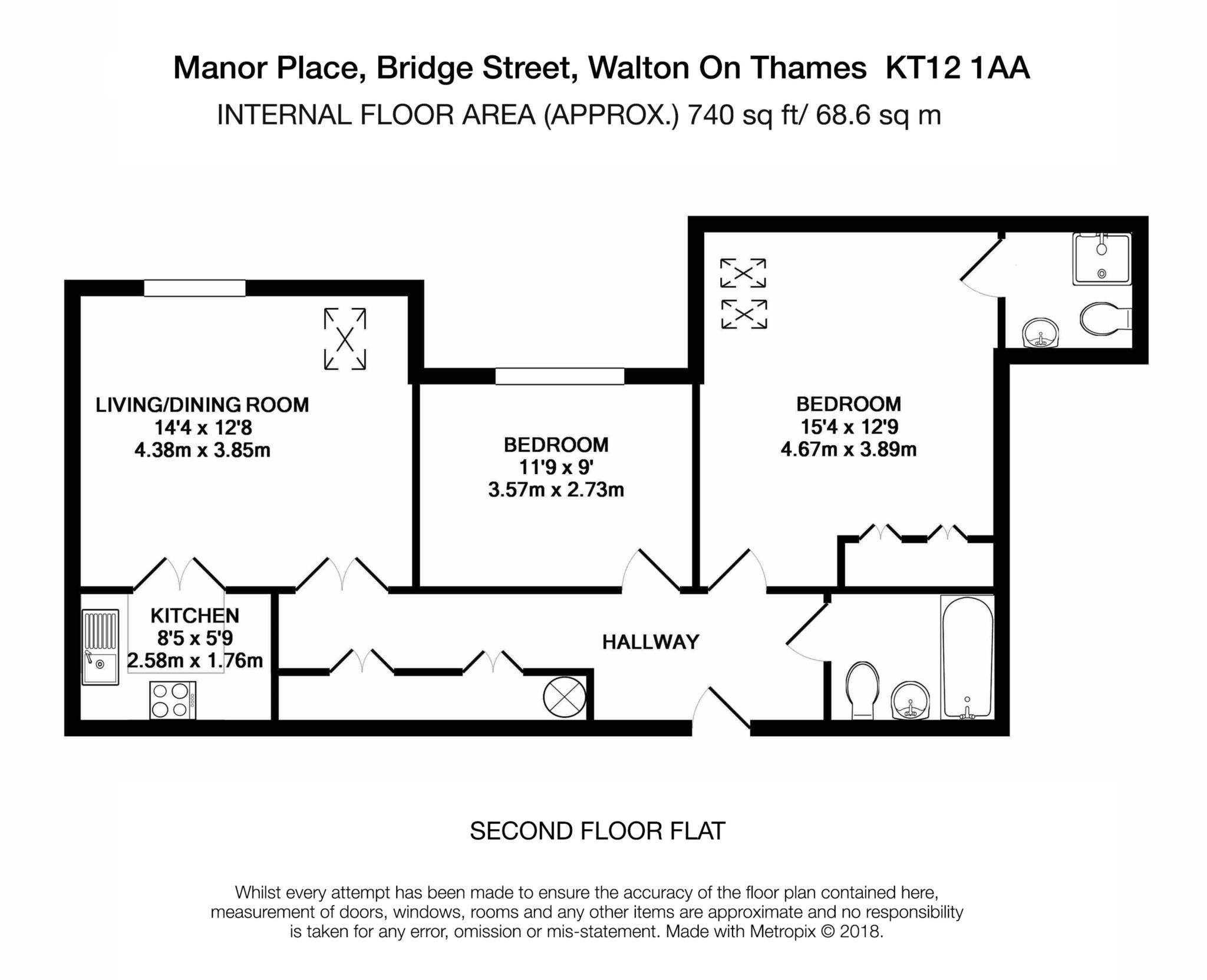 Floorplan - 2 Bedroom Apartment, Manor Place – Walton