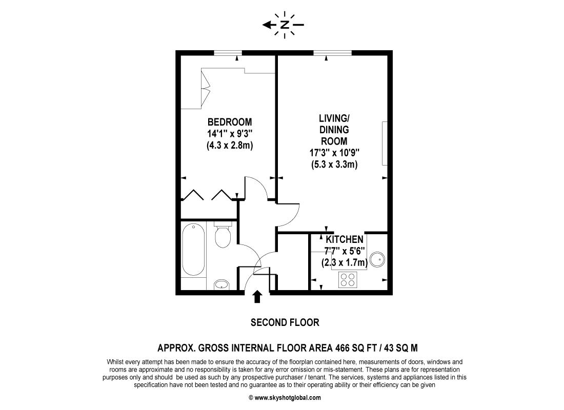 Floorplan - 1 Bedroom Apartment, Bridge Court – Weybridge