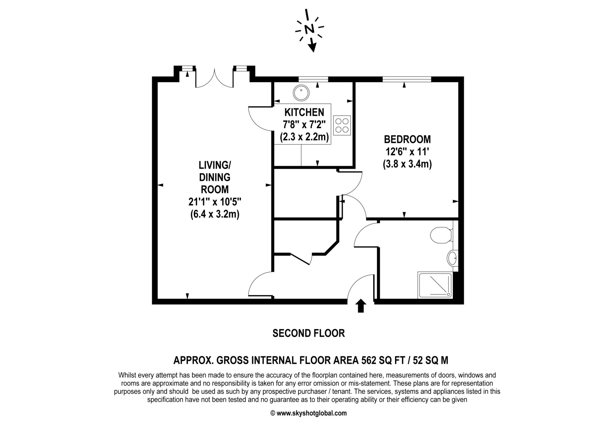 Floorplan - 1 Bedroom Apartment, Meadows House – Walton