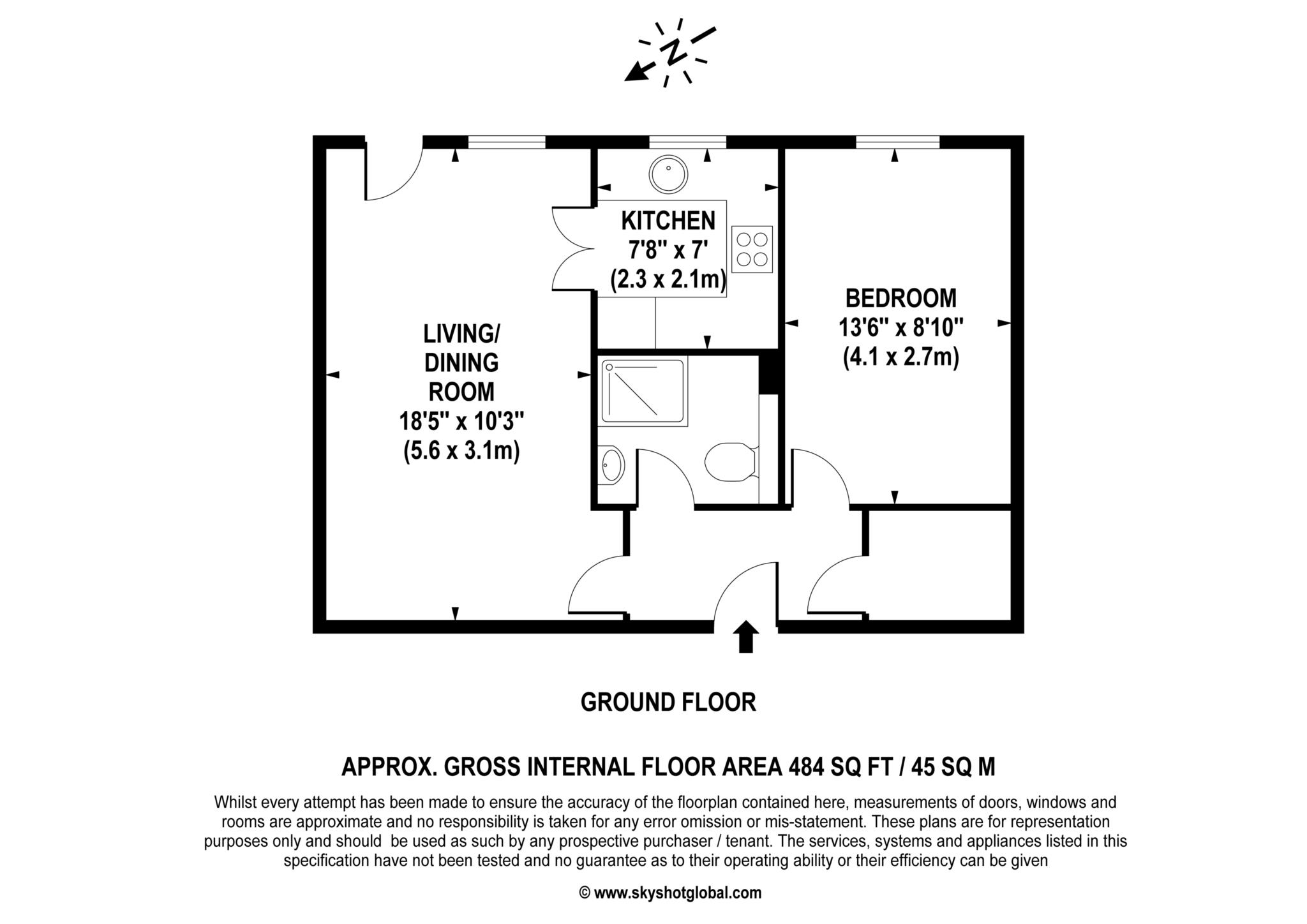 Floorplan - 1 Bedroom Apartment, Badgers Court – Epsom