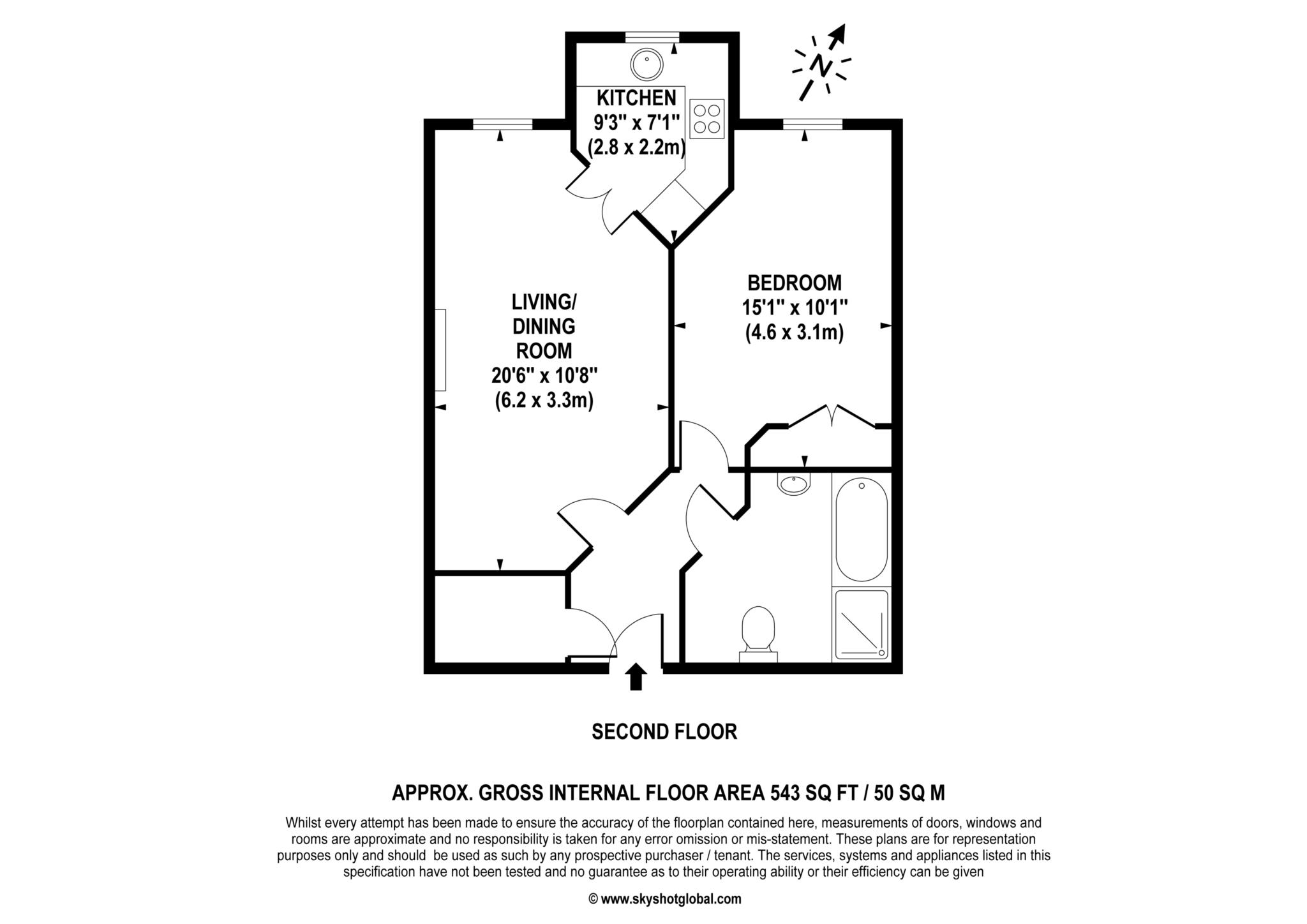Floorplan - 1 Bedroom Apartment, Barnes Wallis Court – West Byfleet