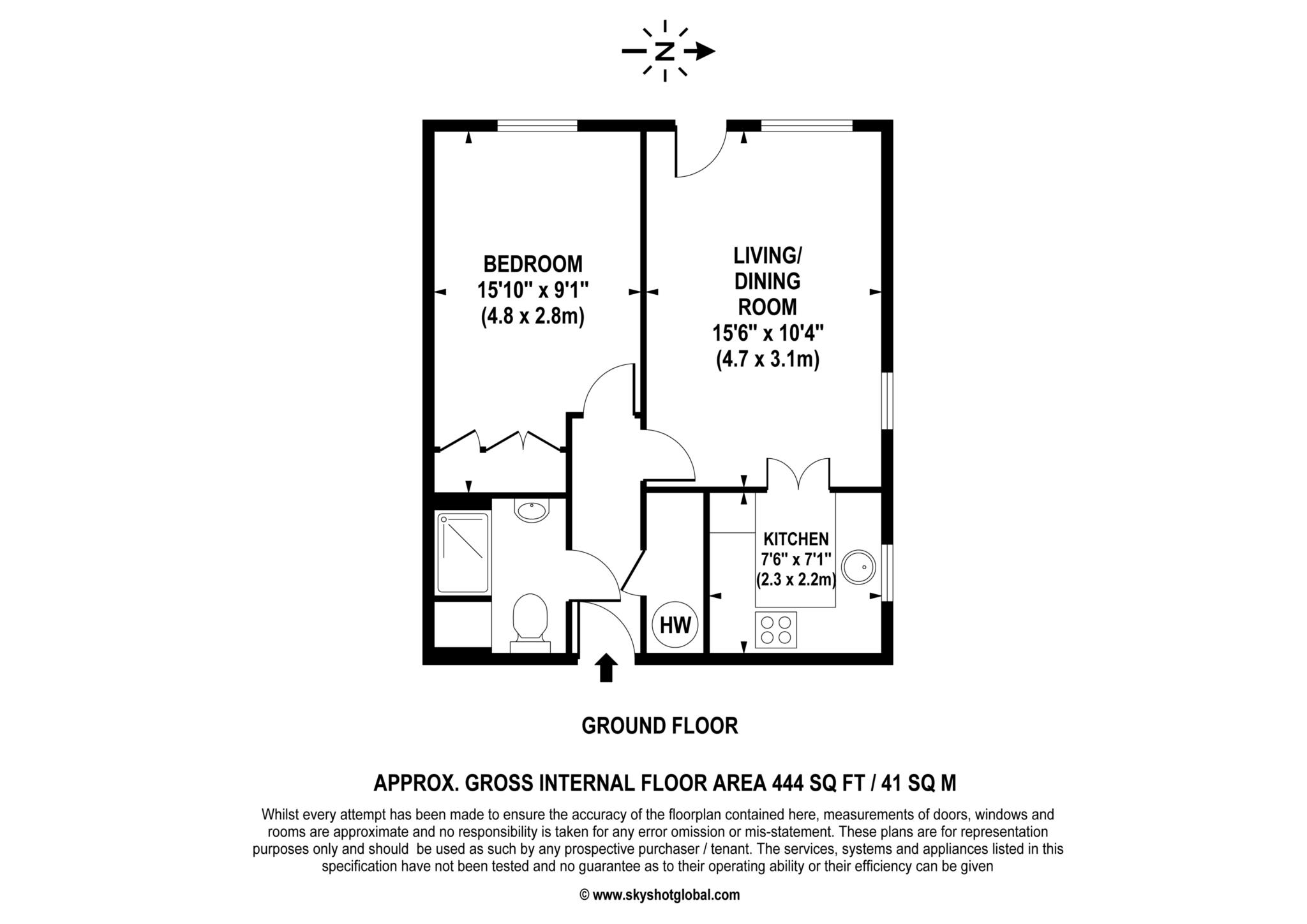 Floorplan - 1 Bedroom Apartment, Kingfisher Court – Surbiton