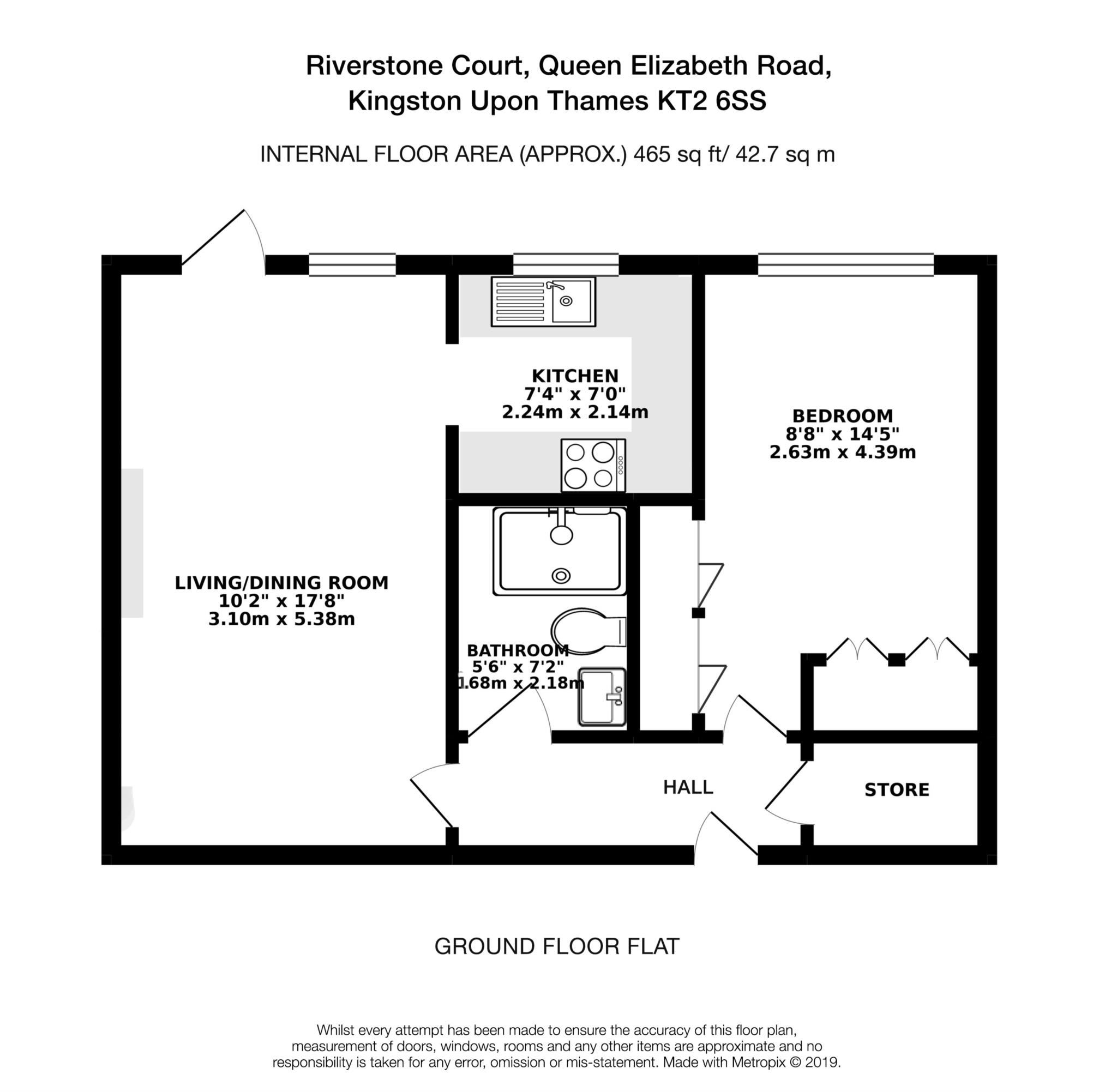 Floorplan - 1 Bedroom Apartment, Riverstone Court – Kingston