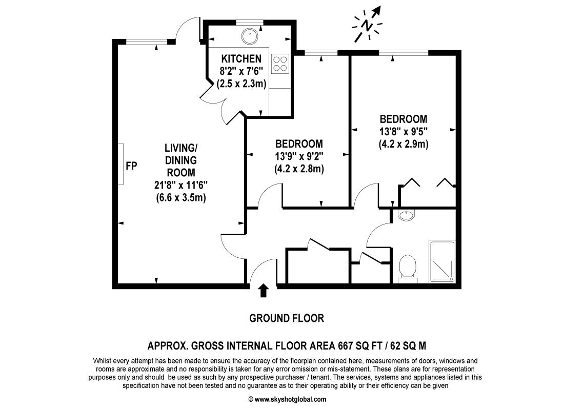 Floorplan - 2 Bedroom Apartment, Gibson Court – Hinchley Wood