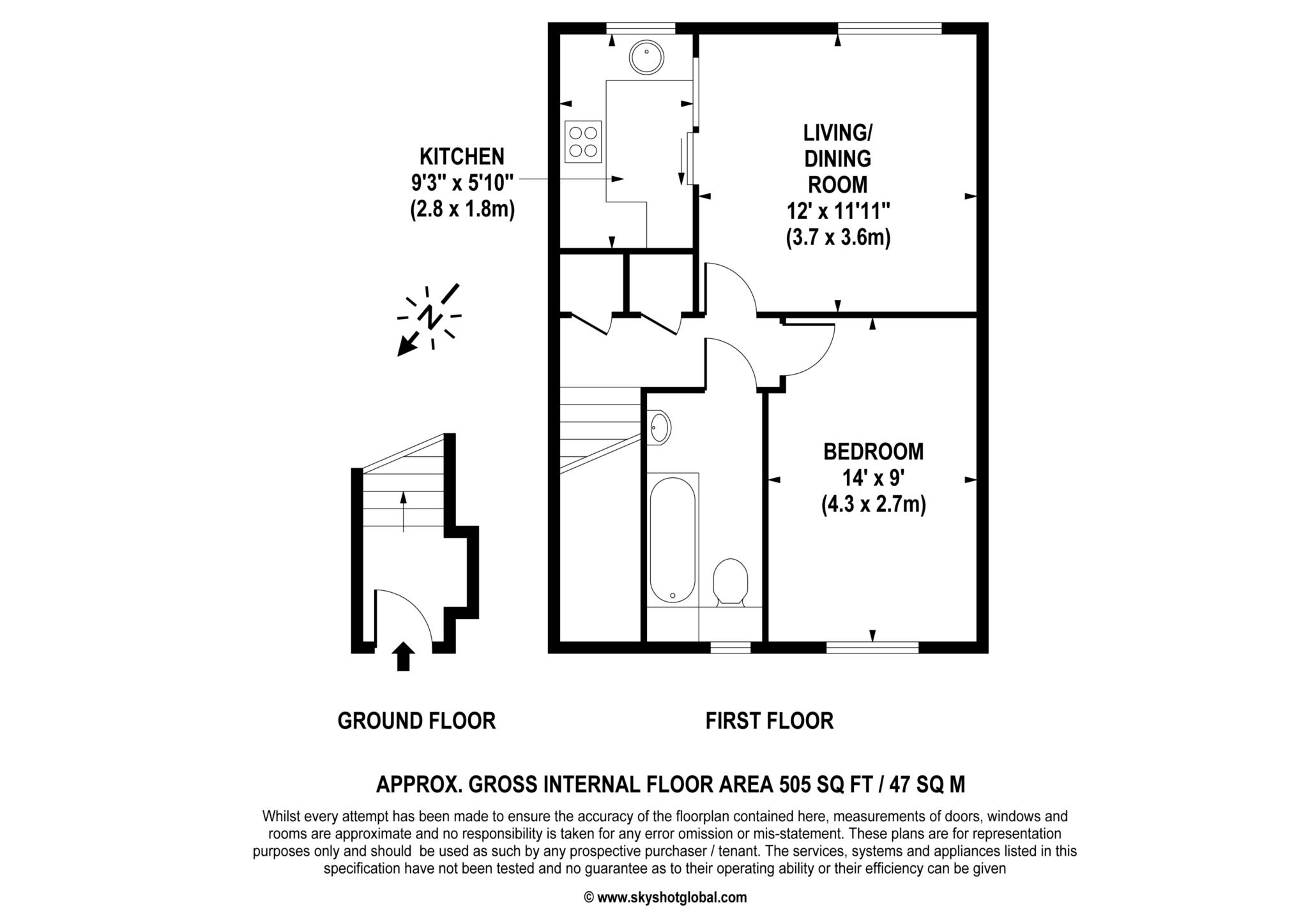 Floorplan - 1 Bedroom Apartment, Gooding Close – New Malden