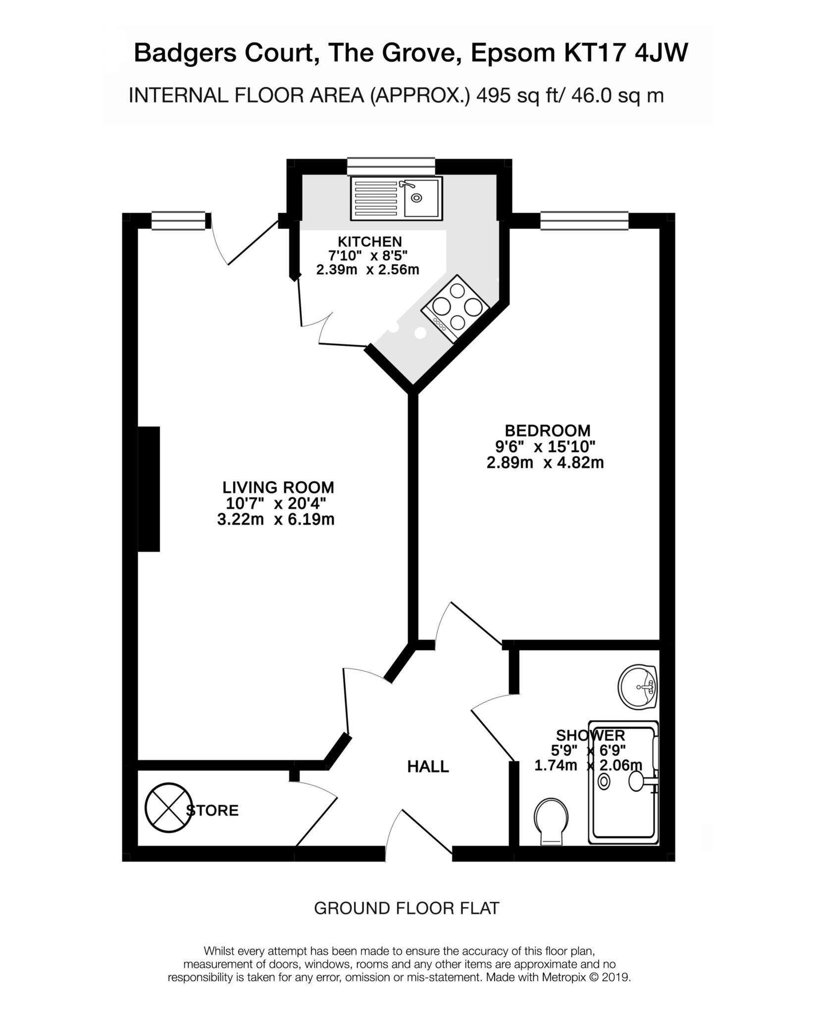 Floorplan - 1 Bedroom Apartment, Badgers Court – Epsom