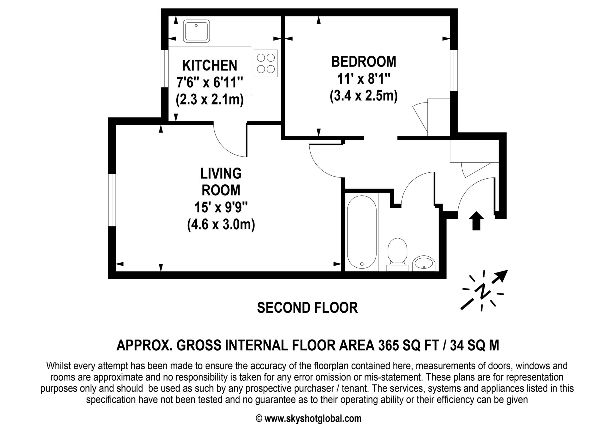 Floorplan - 1 Bedroom Apartment, Alexandra Lodge – Weybridge