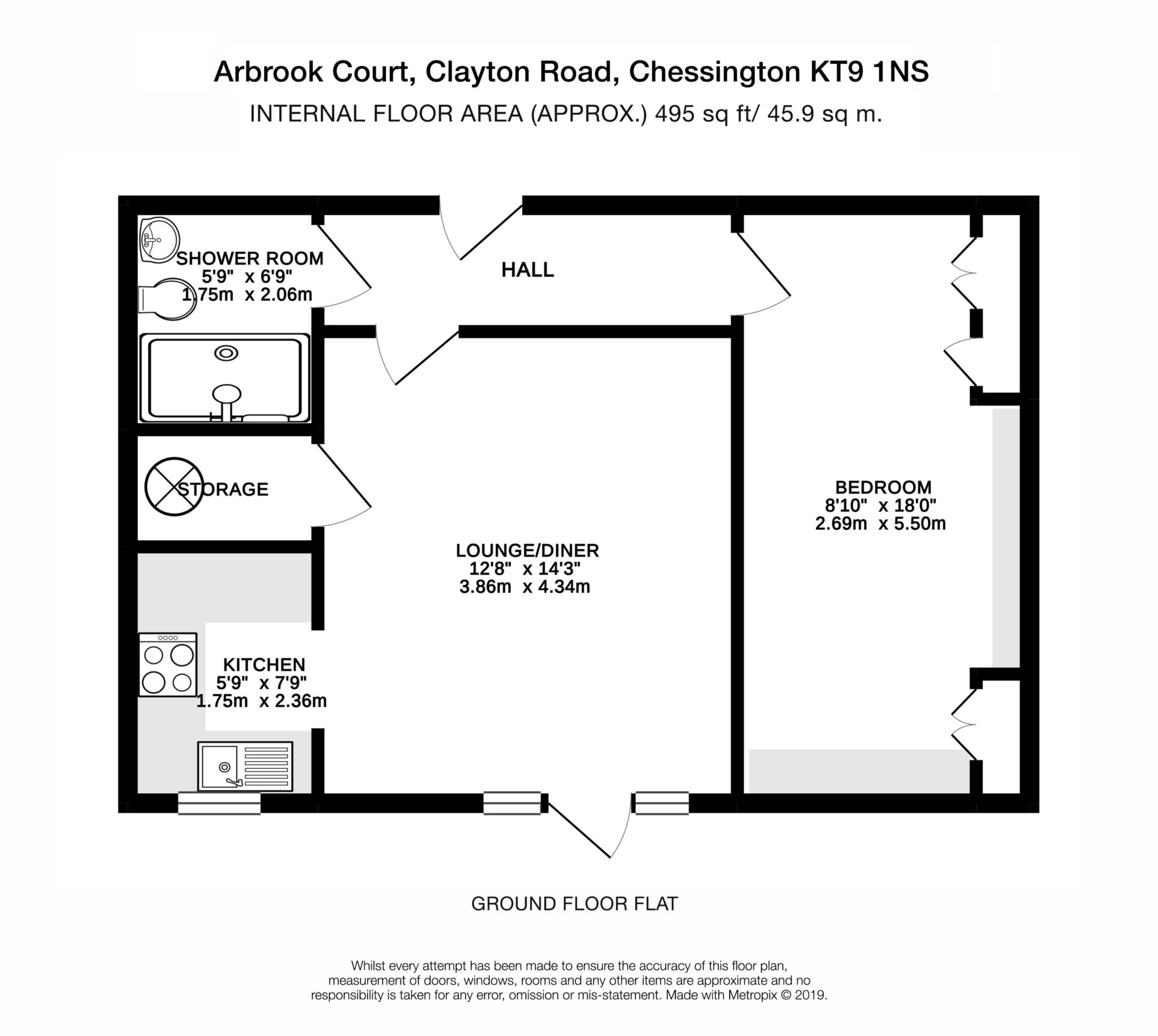 Floorplan - 1 Bedroom Apartment, Arbrook Court – Chessington