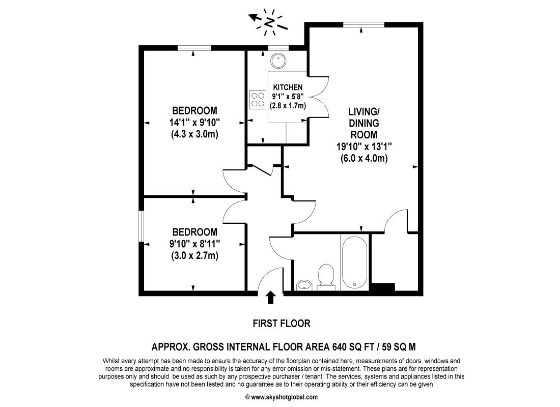 Floorplan - 2 Bedroom Apartment, Kingfisher Court – Surbiton