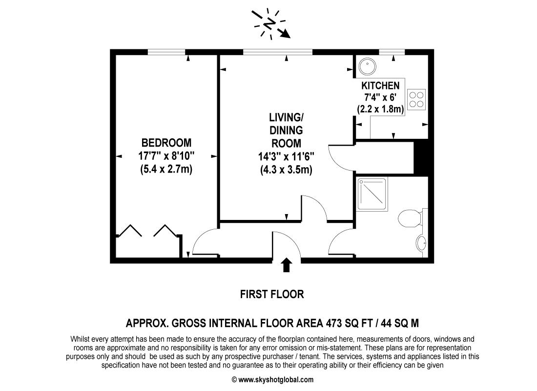 Floorplan - 1 Bedroom Apartment, Parish Court – Surbiton
