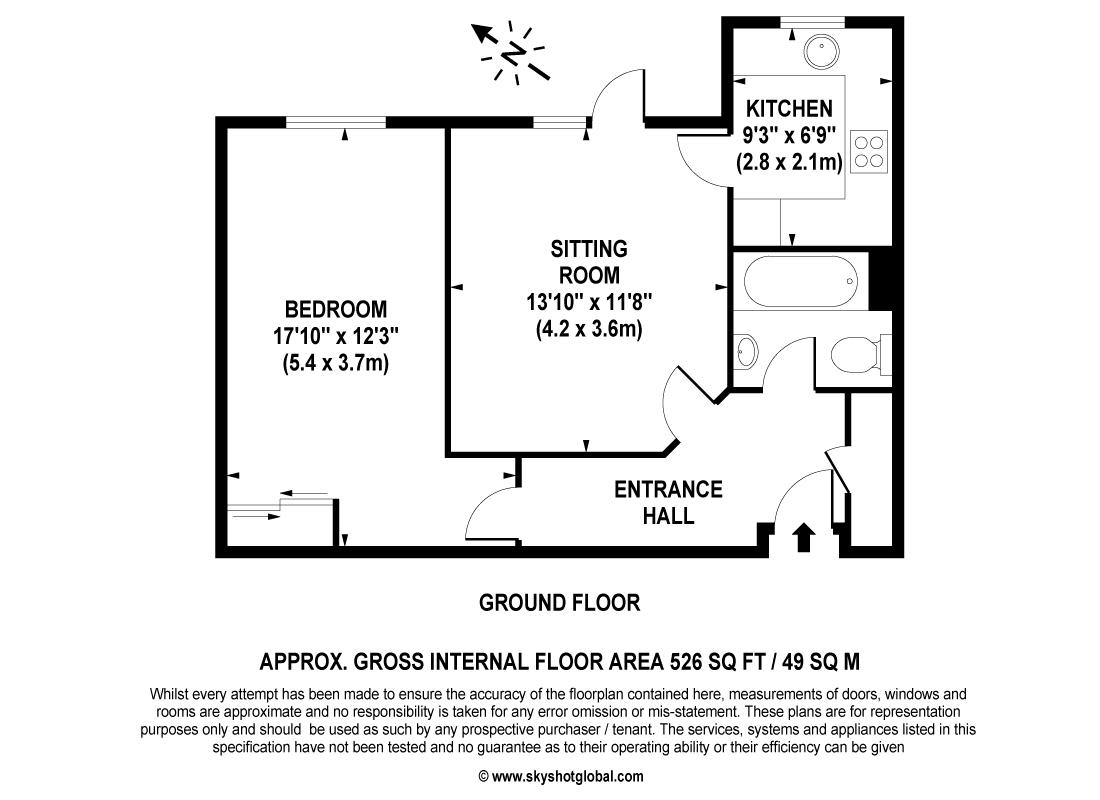 Floorplan - 1 Bedroom Apartment, Lord Rosebery Lodge – Epsom