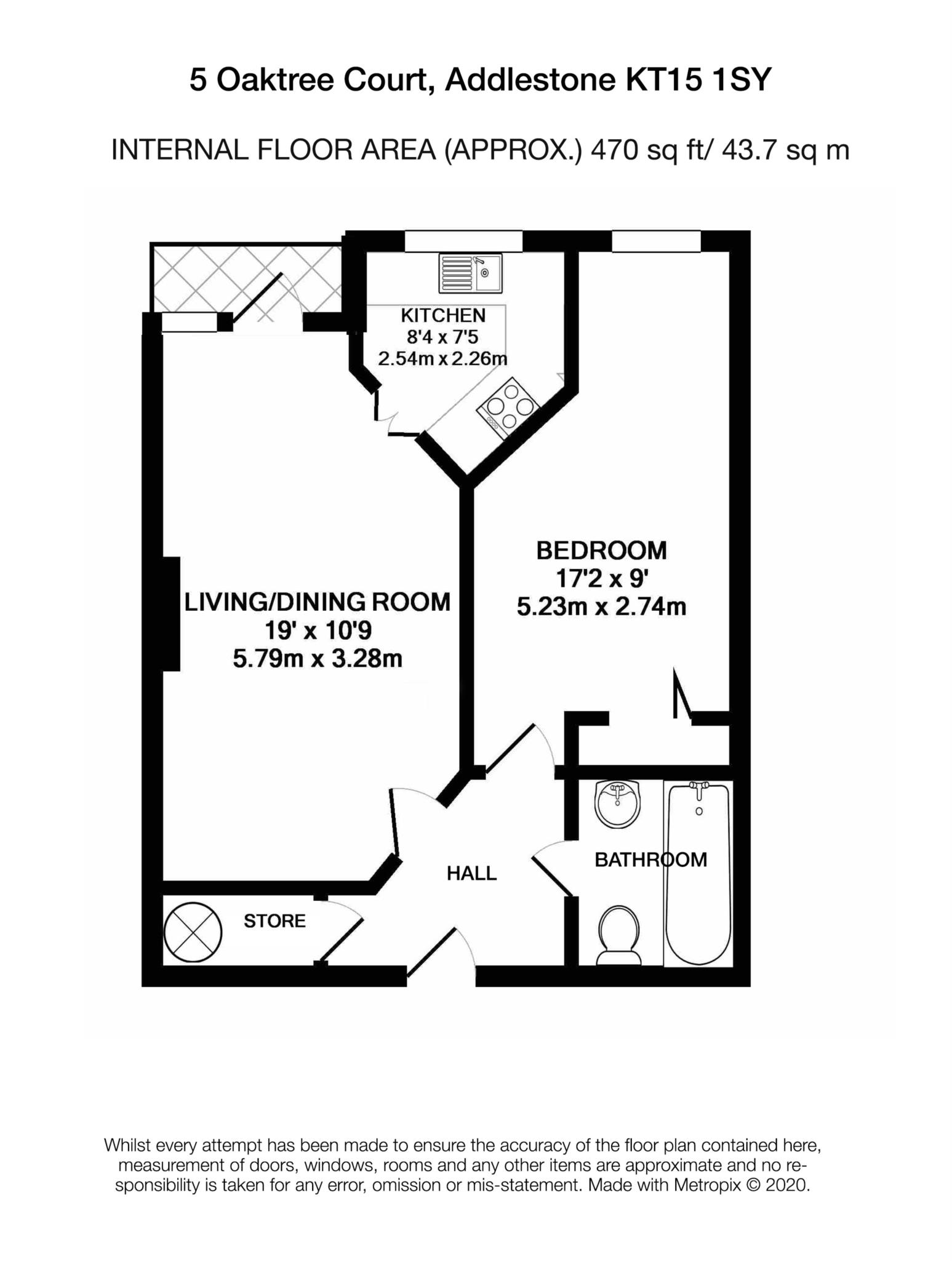 Floorplan - 1 Bedroom Apartment, Oaktree Court – Addlestone