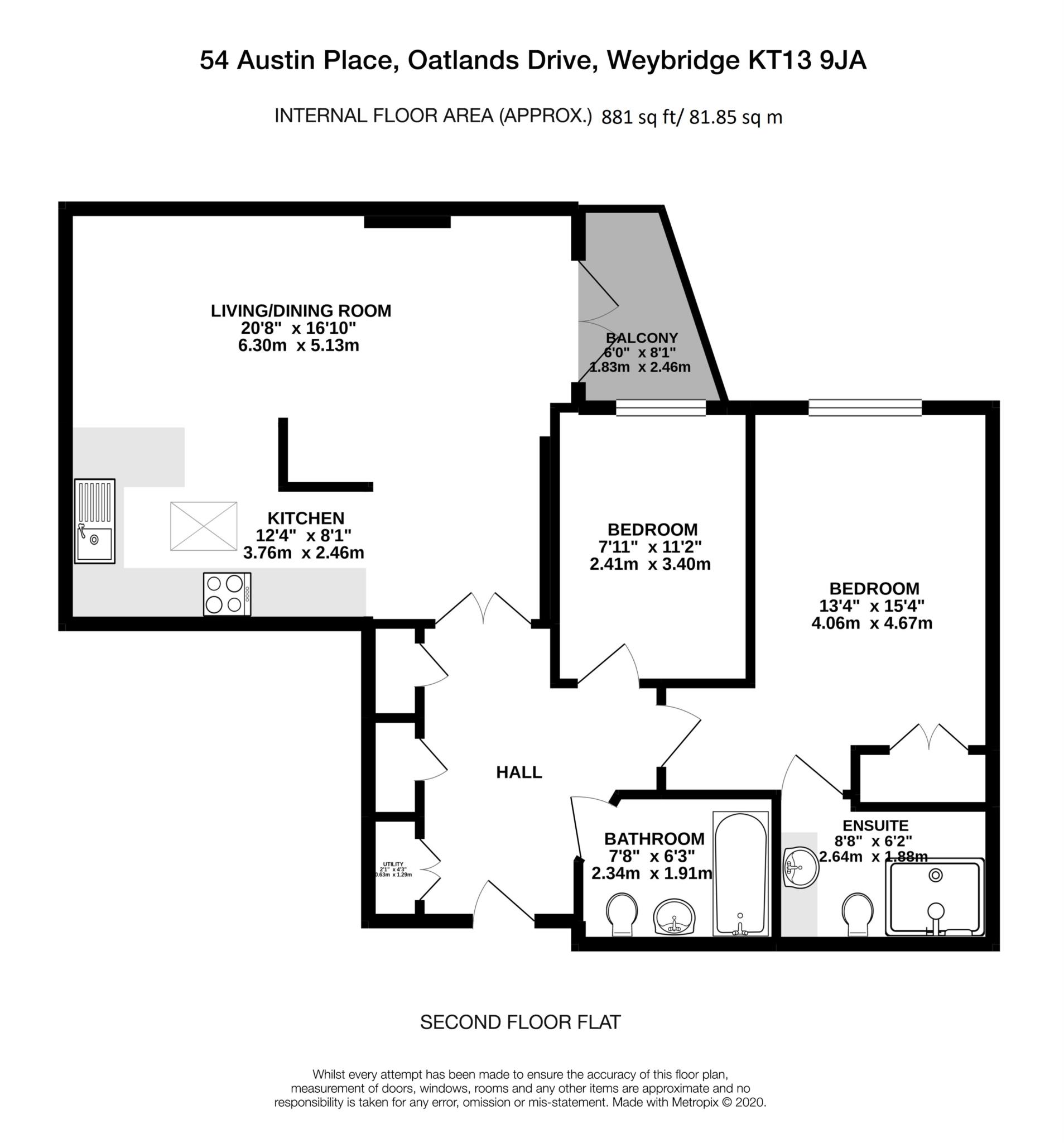 Floorplan - 2 Bedroom Apartment, Austin Place – Weybridge