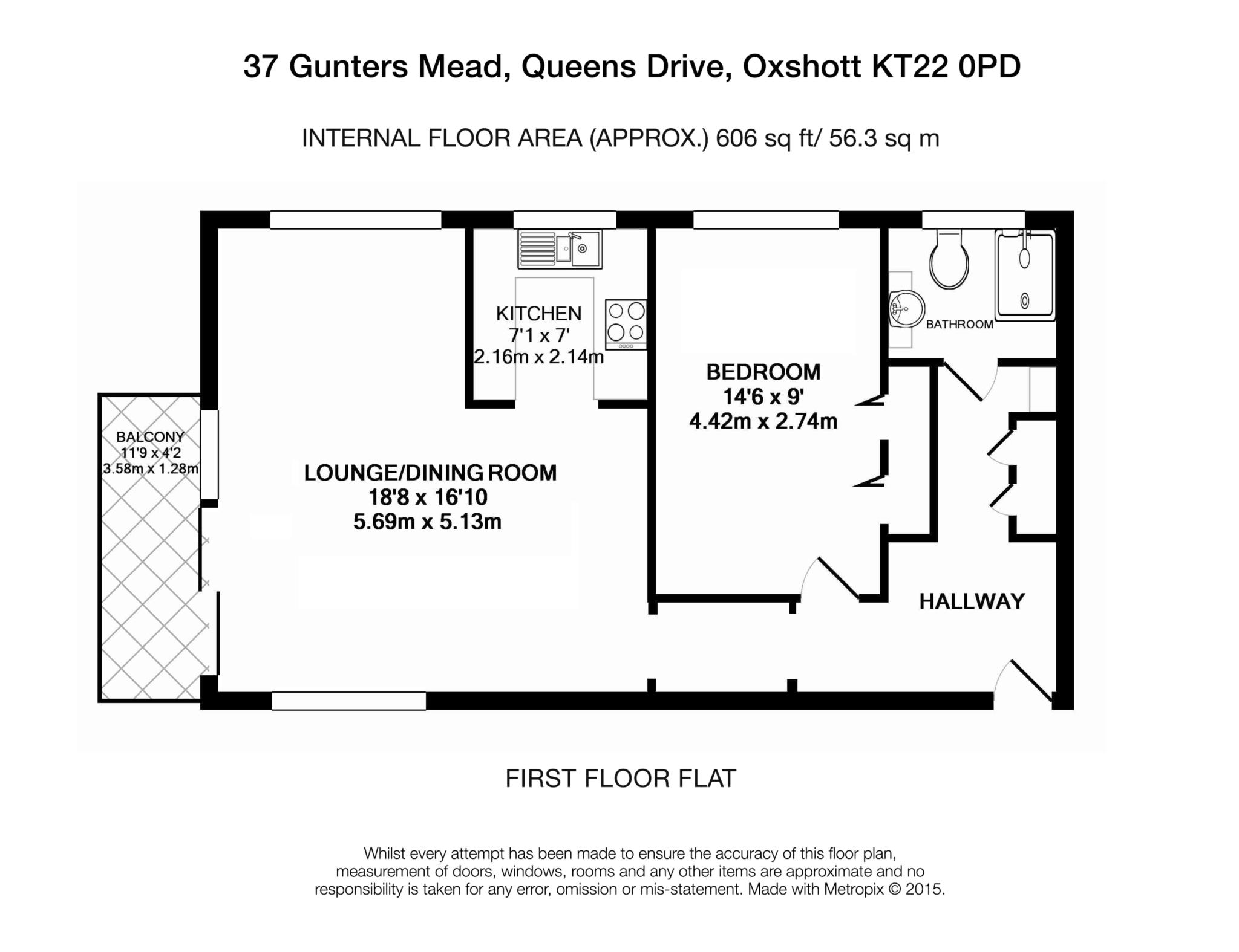 Floorplan - 1 Bedroom Apartment, Gunters Mead – Esher