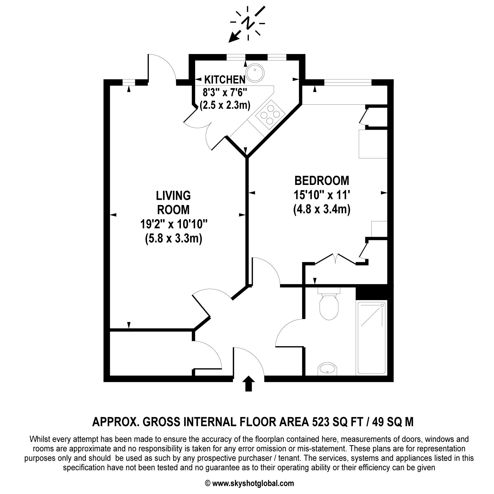 Floorplan - 1 Bedroom Apartment, Calverley Court – Ewell