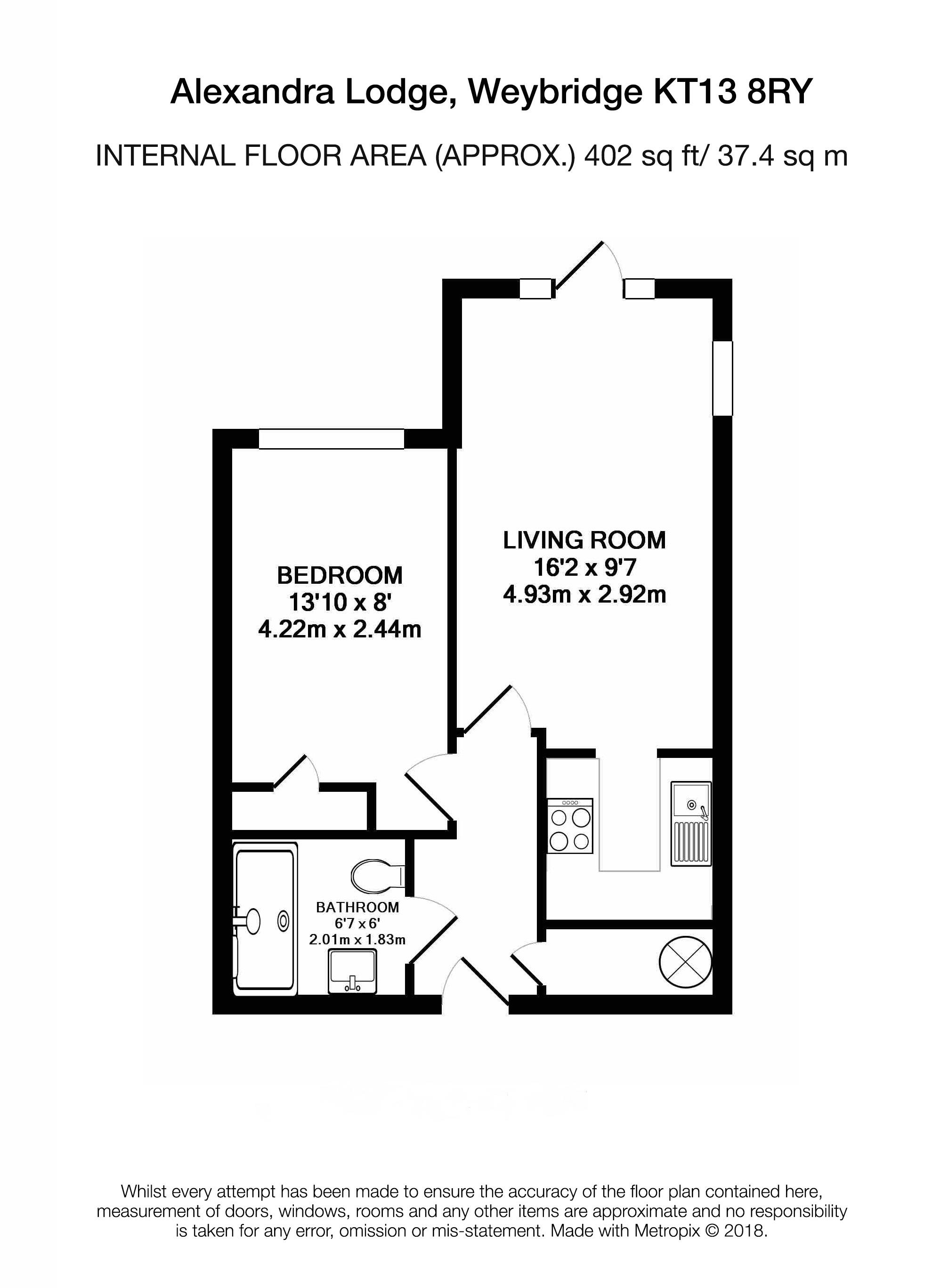 Floorplan - 1 Bedroom Apartment, Alexandra Lodge – Weybridge