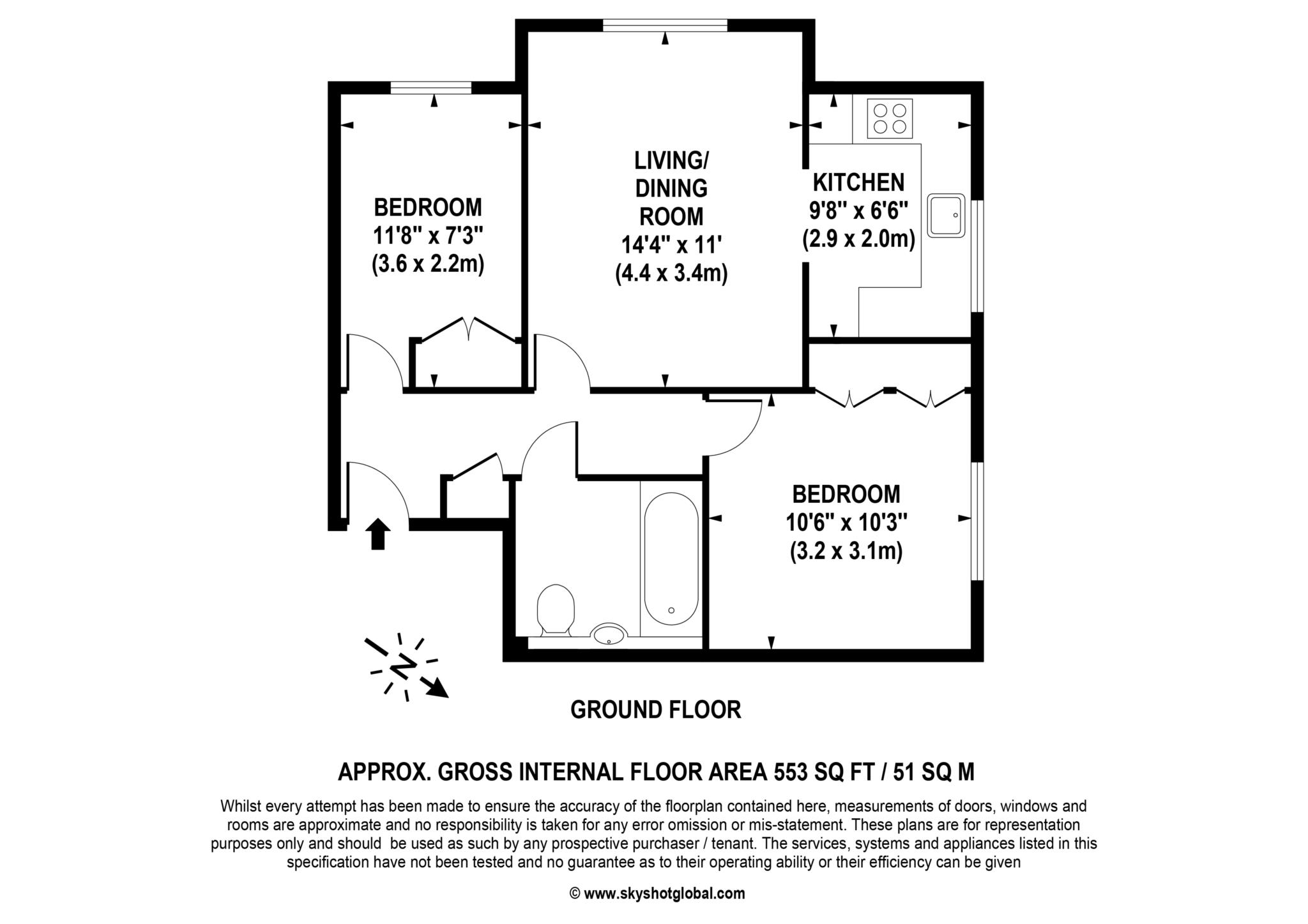 Floorplan - 2 Bedroom Apartment, Pitson Close – Addlestone